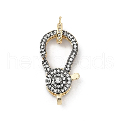 Flat Round Brass Micro Pave Clear Cubic Zirconia Lobster Claw Clasps KK-U062-26G-1