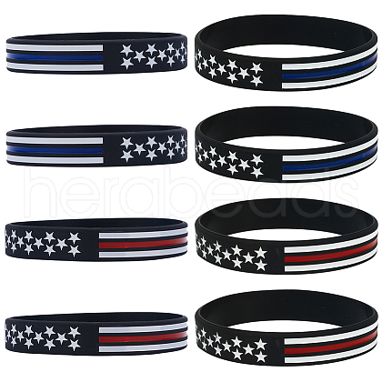 Gorgecraft 20Pcs 2 Colors Independence Day Theme Silicone Star Cord Bracelets Set Wristband BJEW-GF0001-15B-1