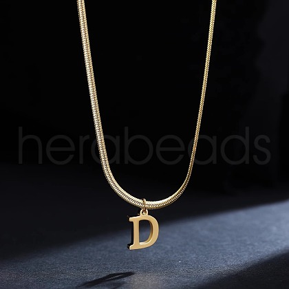 316 Surgical Stainless Steel Initial Pendant Flat Snake Chain Necklaces for Women WGC1053-04-1