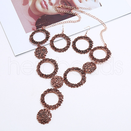 Ring & Flat Round Alloy Pendant Necklace & Dangle Earring Sets FS-WG0C96B-04-1