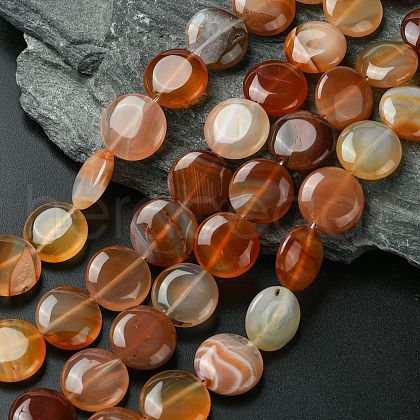 Flat Round Gemstone Natural Red Agate Stone Beads Strands G-S110-03-1