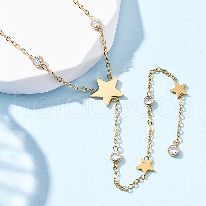 304 Stainless Steel Crystal Rhinestone Star Lariat Necklaces NJEW-R026-15G-1