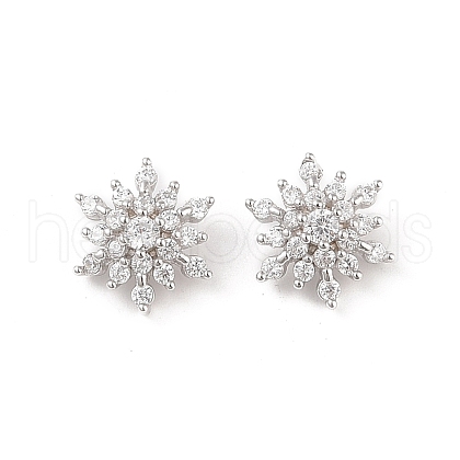 Rhodium Plated 925 Silver Pave Clear Cubic Zirconia Snowflake Charms STER-O006-04P-1
