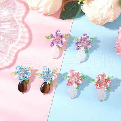 Flower Handmade Glass Seed Beads Stud Earrings EJEW-MZ00449-1