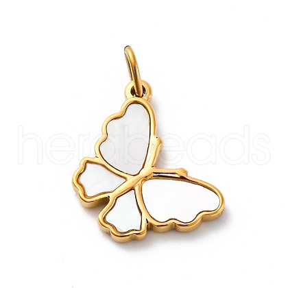 304 Stainless Steel Pave Natural White Shell Pendants STAS-I331-03G-1