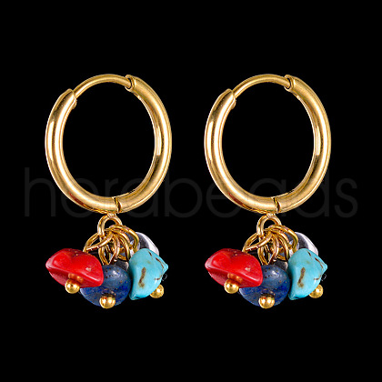 304 Stainless Steel Turquoise Chip Hoop Earrings FS-WG3B698-01-1