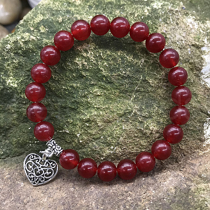 Natural Red Agate Round Beaded Stretch Bracelets DM7312-1-1