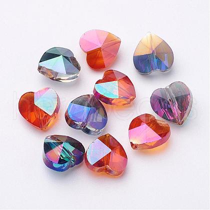 Electroplate Faceted Glass Heart Beads X-EGLA-R091-M-1