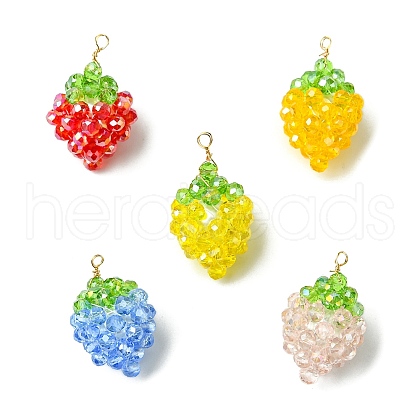 5Pcs Copper Wired Glass Seed Beaded Strawberry Pendants PALLOY-CJ00087-1