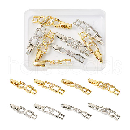 8Pcs 8 Styles Brass Clear Cubic Zirconia Watch Band Clasps ZIRC-TA0001-17-1