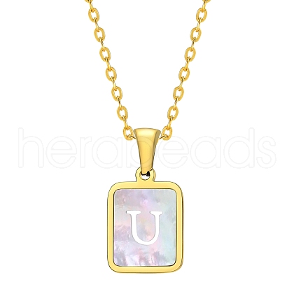 Shell Rectangle Pendant Initial Necklaces PW-WGEBFCF-21-1