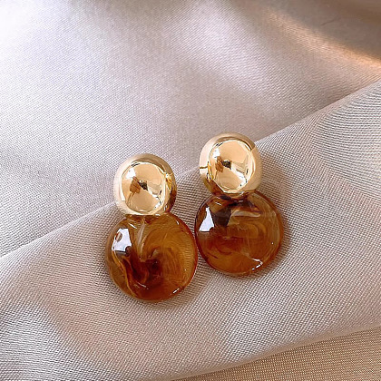 Flat Round Alloy Resin Stud Earrings FS-WG640A0-01-1