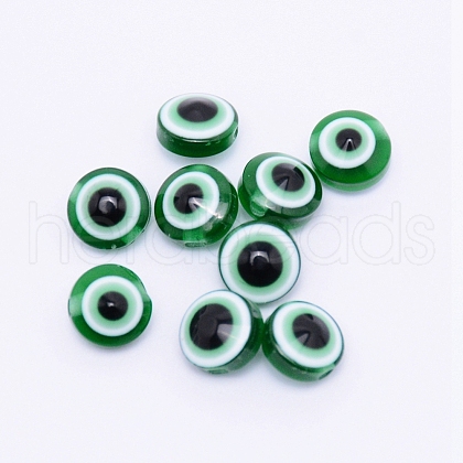 Flat Round Evil Eye Resin Beads RESI-WH0012-01-1
