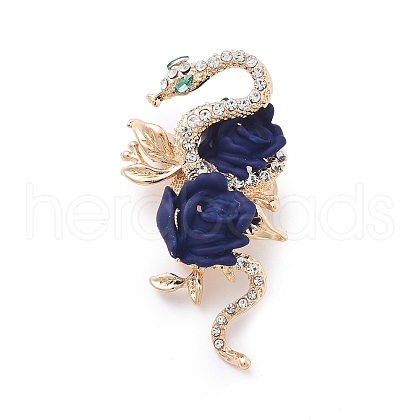 Snake with Rose Alloy Rhinestone Brooches JEWB-E041-05KCG-02-1