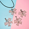 Butterfly Alloy Pave Natural Rose Quartz Pendant Imitation Leather Cord Necklaces FS-WG1163A-03-1
