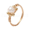 Mother's Day Jewellery Round Natural Cultured Freshwater Pearl Finger Ring RJEW-JR00752-1