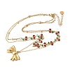 304 Stainless Steel Red and Green Enamel Cherry Bowknot Pendant Double Layered  Necklaces for Women NJEW-B129-01G-4