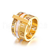 Roman Numerals 304 Stainless Steel & Crystal Rhinestone & Natural Shell Finger Rings FS-WGD9A22-01-2