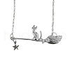 Halloween Alloy White Cat with Broom Pendant Necklaces for Women FS-WGACF10-04-1
