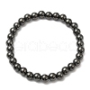 Synthetic Magnetic Hematite Round Beaded Stretch Bracelets BJEW-E080-02B-1