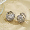 Elegant Brass Clear Cubic Zirconia Flat Round Hoop Earrings GD5823-1-3