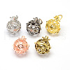Filigree Round with Heart Brass Cage Pendants KK-N0092-03M-NR-1