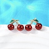 Cherry Brass Enamel Stud Earrings EJEW-U061-01G-1