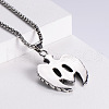 Punk Retro Stainless Steel Pave Green Cubic Zirconia Cross Angel Wing Pendant Necklaces for Men GM5951-3