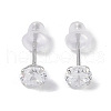 Rhodium Plated Diamond Shape 999 Fine Silver Cubic Zirconia Stud Earrings for Women EJEW-S215-06P-2