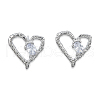 Clear Cubic Zirconia Heart Stud Earrings EJEW-N012-51P-A-2