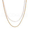 18K Gold Plated Stainless Steel & Natural White Jade Beaded Double Layer Necklaces for Women QW1726-3-1