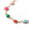 Enamel Star & Heart Link Chain Necklace NJEW-H169-02G-2