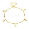 Rack Plating Brass Pave Clear Cubic Zirconia Teardrop Charm Bracelets BJEW-P333-01G-1