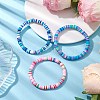 3Pcs 3 Colors Polymer Clay Disc Beaded Stretch Bracelet Sets BJEW-JB10440-02-2