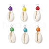 Natural Cowrie Shell & Round Dyed Synthetic Turquoise Pendants PALLOY-JF03809-02-1