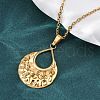 304 Stainless Steel Textured Hollow Teardrop Pendant Necklaces NJEW-H059-27G-3