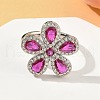 Flower Brass Micro Pave Cubic Zirconia Cuff Rings for Women RJEW-A069-14P-4