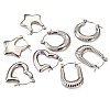 4 Pairs 4 Style Star & Rectangle & Heart & Croissant 304 Stainless Steel Hoop Earrings for Women EJEW-TA0001-17-2