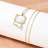 304 Stainless Steel Pave Natural White Shell Cute Cat Shaped Pendant Necklaces for Women NJEW-F339-01G-4