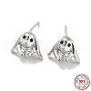 Rhodium Plated Dog 925 Sterling Silver with Cubic Zirconia Stud Earring Findings STER-Q192-13P-1