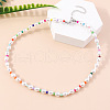 Glass Seed Beads with Plastic Pearl oval Beaded Necklaces for Women FS-WGE85A7-13-1