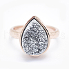 Electroplate Natural Druzy Quartz Crystal Finger Rings RJEW-I055-02RG-RS-2