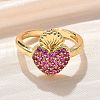 Sacred Heart Brass Micro Pave Cubic Zirconia Cuff Rings for Women RJEW-B117-01G-03-2