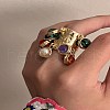 Natural Malachite & Lampwork Charms Finger Rings for Women RJEW-Z047-03G-1