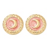 304 Stainless Steel Enamel Flat Round with Moon Stud Earrings STAS-D368-03G-6
