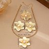 Flower Alloy with Plastic Imitation Pearl Pendant Necklaces & Stud Earrings & Rings Sets FS-WG659E6-01-4