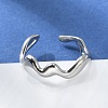 Non-Tarnish 304 Stainless Steel Wave Open Cuff Ring for Women RJEW-C040-02P-1