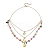 2Pcs 2 Colors Mixed Gemstone Chip & Electroplate Glass 3 Layered Necklaces NJEW-JN05226-5