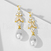 Teardrop with Leaf Brass Clear Cubic Zirconia Dangle Stud Earrings FS-WG5BC5A-03-1