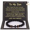 Cross Natural Tiger Eye & Frosted Black Obsidian Round Beads Stretch Bracelets for Men Women WG92FBF-12-1